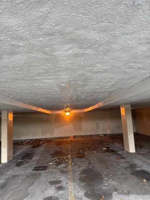 Finished parkade ceiling coating