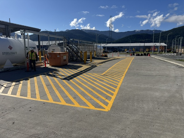 Safety line painting at the LNG Canada site in Kitimat