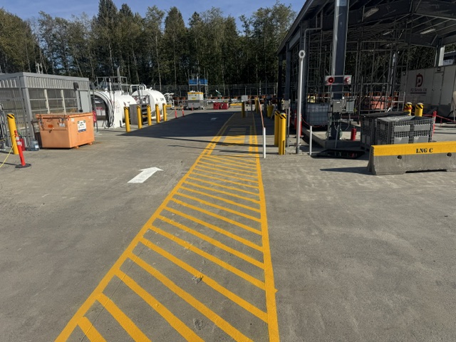 Fresh yellow safety lines on a paved site