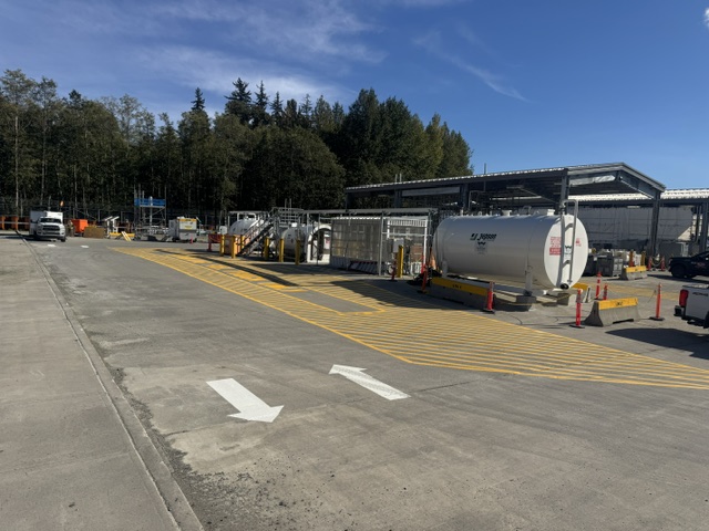 Directional arrows and walkway lines on site