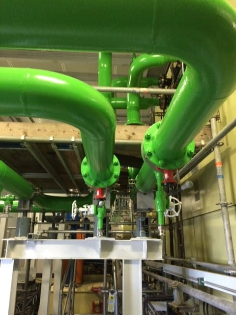 Coated interior piping at the biomass facility