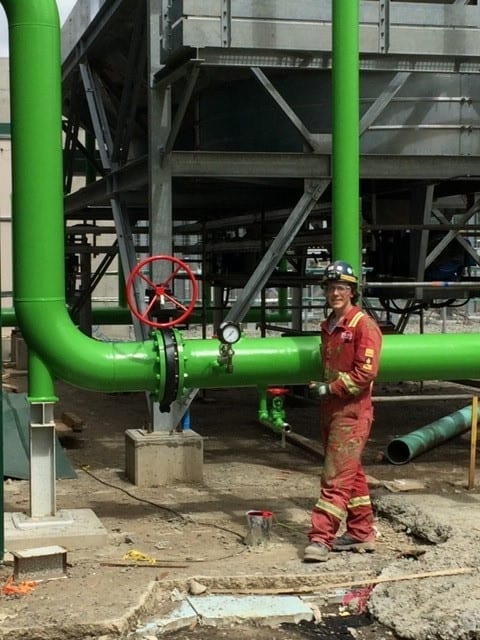 Red Seal crew member with coated piping